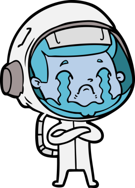 Bir insan tarafından çizilmiş ağlayan astronot çizgi filmi.