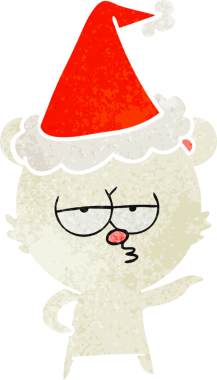 Sıkıcı kutup ayısı eli bir insan tarafından çizilmiş Noel Baba şapkasının eski çizgi filmini çizdi.