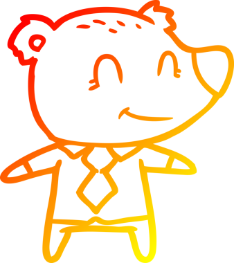 Bir insan tarafından çizilmiş gömlek ve kravatlı çizgi film ayısının sıcak çizgi çizimi