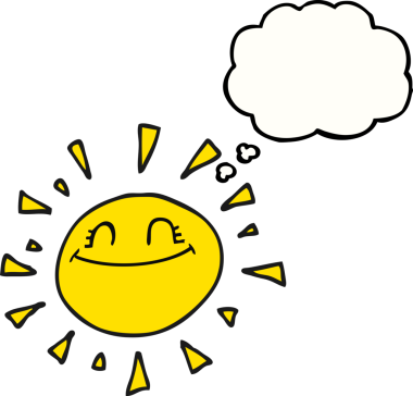 Bir insan tarafından çizilmiş düşünce baloncuğu karikatür güneşi