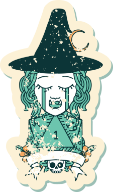 Retro Dövme Tarzı Ağlayan Yarı Ork Cadı Karakteri Bir insan tarafından çizilmiş doğal bir rulo