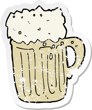 Bir insan tarafından çizilmiş bira fincanının gerilimli retro yapıştırması.