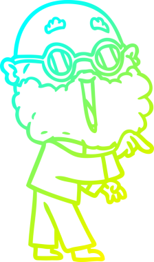 Soğuk gradyan çizgisi, çizgi film karakteri sakallı, neşeli bir adamın insan tarafından çizilmiş parmağını gösteriyor.