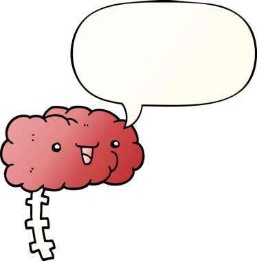 Bir insan tarafından çizilmiş yumuşak eğimli konuşma baloncuklu mutlu çizgi film beyni