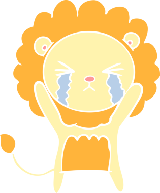 Bir insan tarafından çizilmiş düz renkli karikatür ağlayan aslan