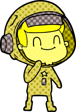 Bir insan tarafından çizilmiş mutlu astronot çizgi filmi.