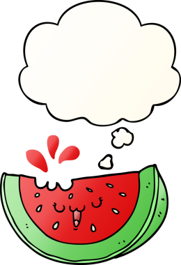 Bir insan tarafından çizilmiş, düşünce baloncuklu karpuz.