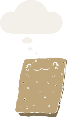 Düşünce baloncuklu çizgi film bisküvisi insan tarafından çizilmiş.