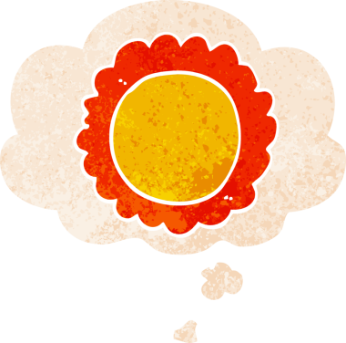 Düşünce baloncuğu ve grunge desenli karikatür çiçeği bir insan tarafından çizilmiş.