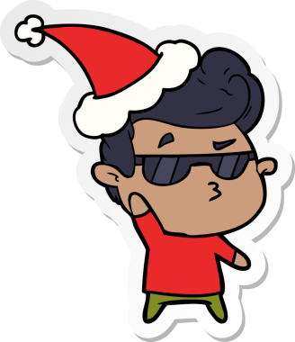 Bir insan tarafından çizilmiş Noel Baba şapkası takan havalı bir adamın el yazısı.