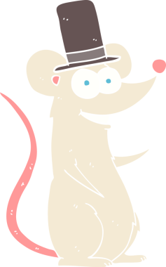 Bir insan tarafından çizilmiş silindir şapkalı farenin düz renk çizimi