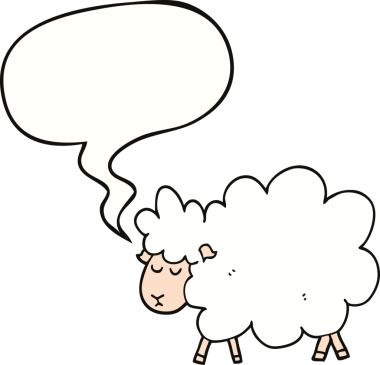 Bir insan tarafından çizilmiş konuşma balonlu bir koyun.
