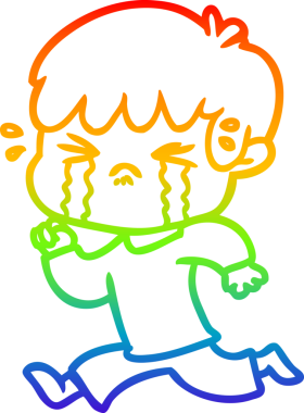 Gökkuşağı gradyan çizimi bir insan tarafından çizilmiş ağlayan bir çizgi çocuk çizimi