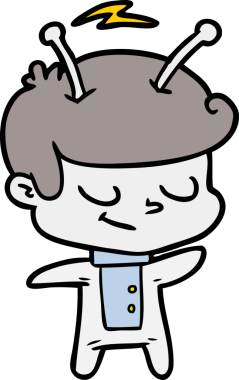 Bir insan tarafından çizilmiş dost canlısı çizgi film uzay adamı.