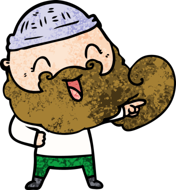 Bir insan tarafından çizilmiş sakallı ve kış şapkalı mutlu bir adam.