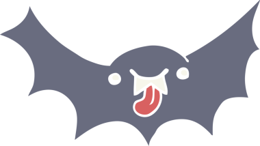 Bir insan tarafından çizilmiş düz renkli vampir yarasa çizgi filmi.