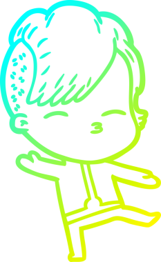 Bir insan tarafından çizilmiş fütüristik kıyafetler giyen çizgi film kızı çizimi.