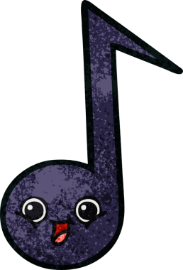 Bir insan tarafından çizilmiş müzikal notanın retro grunge desen karikatürü