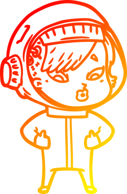 Bir insan tarafından çizilmiş bir astronot kadın çizgi çizimi.