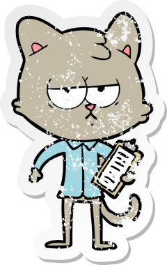 Sıkılmış bir çizgi film kedisinin, bir insan tarafından çizilmiş bir anket çıkartması.