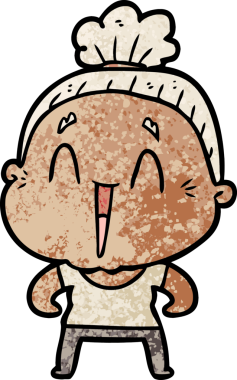 Bir insan tarafından çizilmiş mutlu yaşlı kadın çizgi filmi.