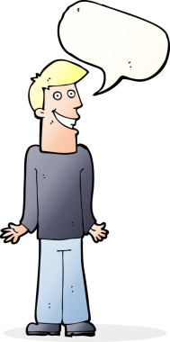 Bir insan tarafından çizilen konuşma baloncuğuyla omuz silken çizgi film adamı.