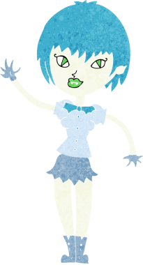 Bir insan tarafından çizilmiş vampir kız çizgi filmi.