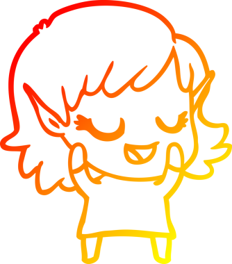 Bir insan tarafından çizilmiş mutlu bir elf kızı çizimi.