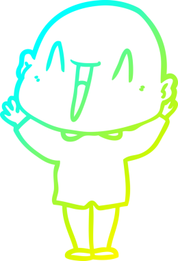 Bir insan tarafından çizilmiş, mutlu, kel bir adamın çizdiği soğuk çizgi.