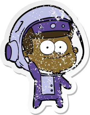 Bir insan tarafından çizilmiş mutlu bir astronot karikatürü.