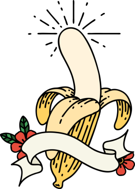 Bir insan tarafından çizilmiş dövmeli, muz kabuklu parşömen.