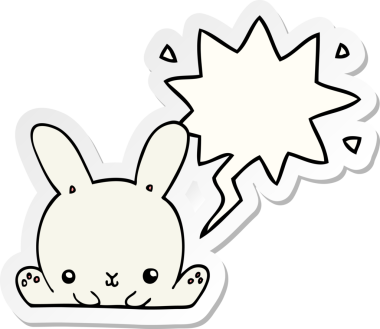 Bir insan tarafından çizilmiş konuşma balonu çıkartmalı çizgi film tavşanı.