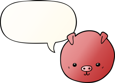 Bir insan tarafından çizilmiş, konuşma baloncuklu çizgi film domuzu.