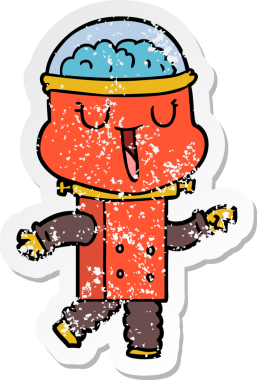 Bir insan tarafından çizilmiş mutlu çizgi film robotunun sıkıntılı çıkartması.