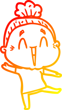 Bir insan tarafından çizilmiş mutlu, yaşlı bir kadının sıcak çizgi çizimi.