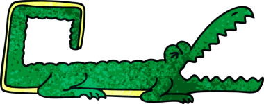 Bir insan tarafından çizilmiş garip çizgi film timsahı.