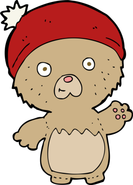 Bir insan tarafından çizilmiş şapkalı sevimli oyuncak ayı.