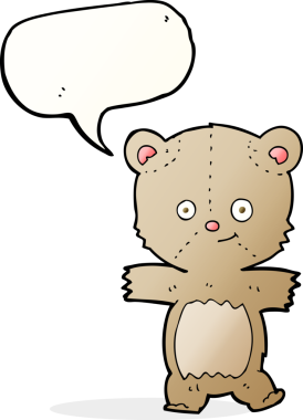 Bir insan tarafından çizilmiş konuşma balonlu oyuncak ayı.