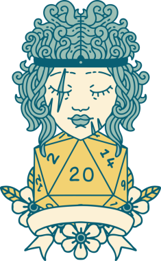 Retro Dövme Tarzı İnsan Barbarlığı Bir insan tarafından çizilmiş 20 zar ile