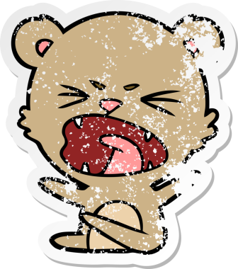 Bir insan tarafından çizilmiş kızgın çizgi film ayısının sıkıntılı çıkartması.