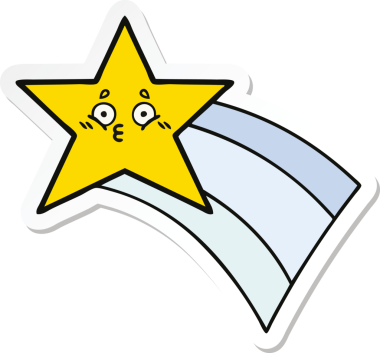 Bir insan tarafından çizilmiş gökkuşağı yıldızı resimli şirin bir çizgi film çıkartması.