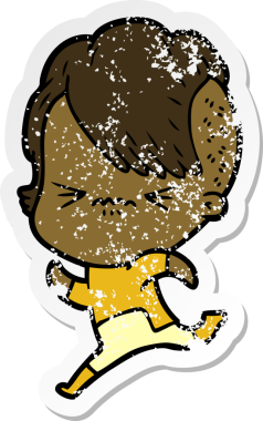 Bir insan tarafından çizilmiş sinirli bir hippi kızın sıkıntılı çıkartması.