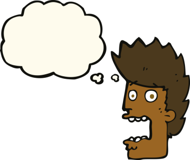 Bir insan tarafından çizilmiş düşünce baloncuğuyla dehşete düşmüş bir adam.