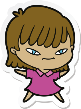 Bir insan tarafından çizilmiş bir karikatür kadının çıkartması.