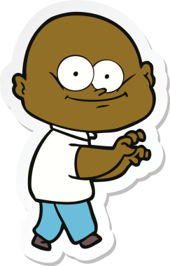 Bir insan tarafından çizilmiş kel bir adamın çıkartması.