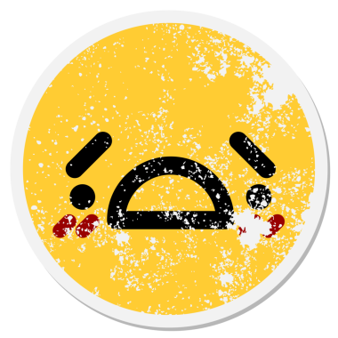 Bir insan tarafından çizilmiş mutsuz, şok olmuş bir yüz dairesel çıkartması.