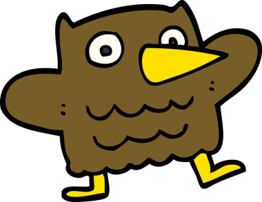 Bir insan tarafından çizilmiş komik karikatür baykuşu.