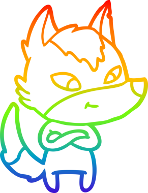 Gökkuşağı gradyan çizgisi. Bir insan tarafından çizilmiş dost bir kurt çizgi filmi.