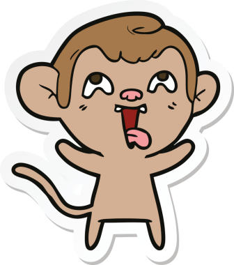 Bir insan tarafından çizilmiş çılgın bir maymun çıkartması.