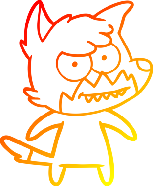 Bir insan tarafından çizilmiş sırıtan bir tilkinin sıcak çizgi çizimi